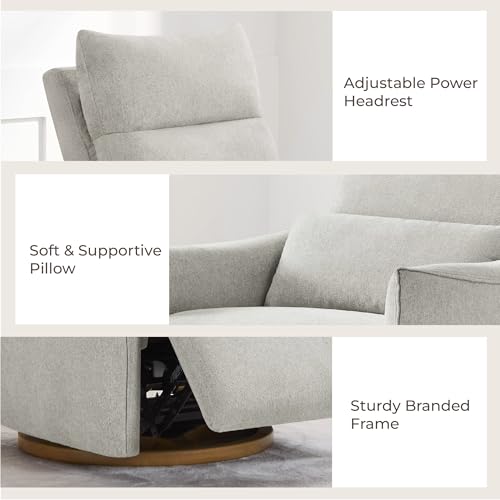 CHITA Swivel Rocker Recliner Chair, Power Nursery Glider Recliner, Nursery Rocking Chair with Adjustable Power Headrest, FSC Certified, Solid Wood Base, Crockery (Gray) CHITA