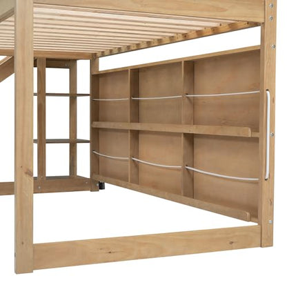 Harper & Bright Designs Kids Twin House Loft Bed with Slide, Storage Shelves, and LED Light - WoodArtSupply