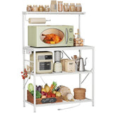 Huuger 4-Tier Bakers Rack with Reversible Power Outlet, 31.5 Inch Microwave Stand, Kitchen Coffee Bar, with Top Shelf, 6 S Hooks, White