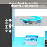 Bestier LED TV Stand for 55/60/65 Inch TV, Gaming Entertainment Center with Cabinet for PS5, Modern TV Cabinet with Adjustable Glass Shelves for Living Room, Bedroom 58 Inch, Grey Wash Bestier