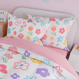 SANDJEST Floral Full Bedding Sets for Girl, Ultra Soft Microfiber Comforter Bed Set with 4-Pieces, Flower Comforters Sets for Kids Children Girl Teen Tween Bedroom Decor SANDJEST
