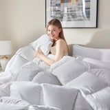 Ubauba Goose Feather Down Fiber Comforter Queen Size - All Season White Fluffy Duvet Insert - 750+ Fill Power Luxurious Hotel Bedding Comforter - Soft 100% Cotton Cover, Medium Warmth (90x90 Inch) Ubauba