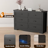 Xixini Dresser with 6 Drawers, Double Dresser for Bedroom, Black Farmhouse Chest of Drawers, Wide Wood Storage Dresser Organizer, Rustic TV Stand with Metal Handle for Hallway, Living Room, Entryway Xixini