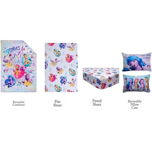 My Little Pony 4 Piece Toddler Bedding Set - Includes Quilted Comforter, Fitted Sheet, Top Sheet, and Pillow Case - My Little Pony Character Design for Toddler Bed My Little Pony