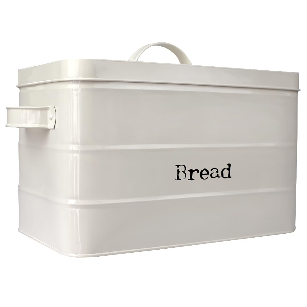 Home Basics Tin Canister Collection, 13-Liter Bread Box with Cover, Kitchen Food Storage Organization, Ivory Home Basics