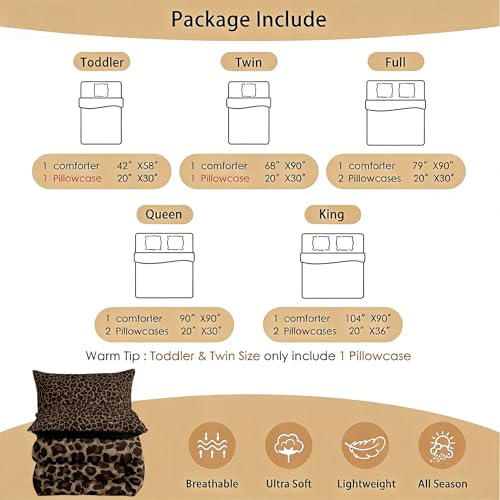 Erosebridal Cheetah Print Queen Comforter Set for Teens Adults,Brown Leopard Bedding Set,Animal Skin Texture Down Comforter,Rustic Bed Set with 2 Pillowcases Microfiber Soft Erosebridal