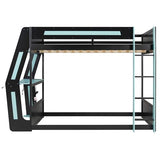 SOFTSEA Full Size Gaming Loft Bed with Desk, LED Lights & Charging Station, Wood Full Gaming Bunk Bed with Desk and Storage Shelves for Kids Teens Adults, Black & Blue SOFTSEA