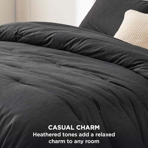 Bedsure Full Comforter Set - Black Soft Bedding for All Seasons, Cationic Dyed Bed Set, 3 Pieces, 1 Full Size Comforter (82"x86") and 2 Pillow Shams (20"x26"+2") Bedsure