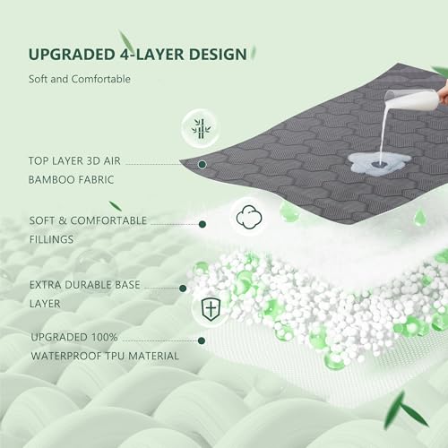 Queen Size Waterproof Mattress Protector, 40% Rayon Derived from Bamboo Grey Mattress Pad Cover, 3D Air Fabric Breathable Mattress Pad Fitted with Deep Pocket 6"- 15" Machine Washable FELTYBED