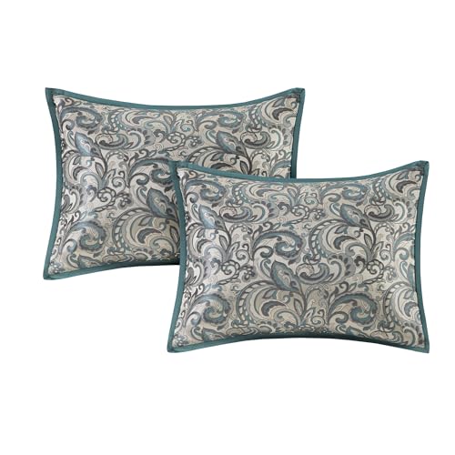 Madison Park Essentials Brystol 24 Piece Room in a Bag Faux Silk Comforter Jacquard Paisley Design Matching Curtains Down Alternative Hypoallergenic All Season Bedding-Set, King (104 in x 92 in), Teal Madison Park