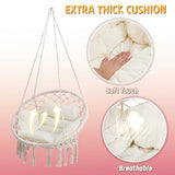 KROFEM Macrame Hammock Hanging Swinging Chair with Medium Cushion, Perfect for Bedroom, Porch, Adults, Balcony, Beige KROFEM