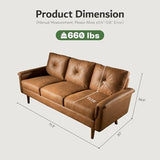 ovios Luxury 3 Seater Sofa with Faux Leather,Mid-Century Modern Couch with Comfortable Armrest,Comfy Couches with Deep Seat,Small Sofas for Living Room Bedroom (Light Brown) ovios