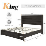 AMERLIFE Farmhouse King Size Bed Frame with 49" Fluted Headboard, Wood Platform Bed with Natural Grain, No Box Spring Needed/Noise Free, Black AMERLIFE