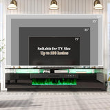 AMERLIFE 90" High Gloss 2 Tier TV Stand with 50" Electric Fireplace, Modern Luxury Large Entertainment Center/w LED Lights, Media Console Table Storage Cabinet for TVs Up to 100", Living Room, Black AMERLIFE