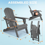 Folding Adirondack Chair, Patio Chair with Cup Holder, Wood Texture Fire Pit Chair, Heavy Duty HDPE Weather Resistant for Outdoor Lawn Porch Garden Backyard Deck (Grey) Rengue