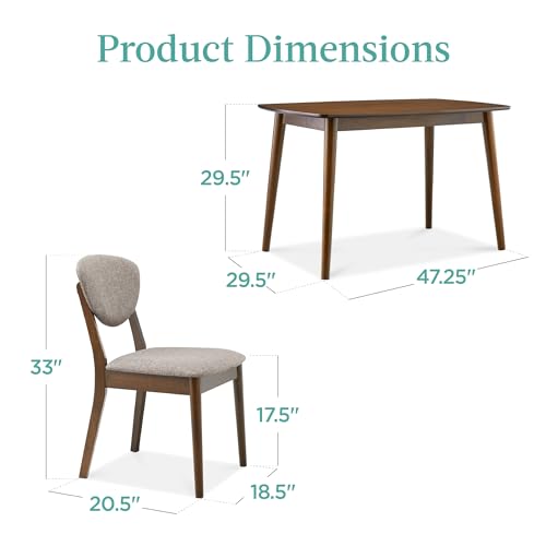 Best Choice Products 5-Piece Dining Set, Compact Mid-Century Modern Table & Chair Set for Home, Apartment w/ 4 Chairs, Padded Seats & Backrests, Wooden Frame - Walnut/Light Gray Best Choice Products