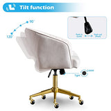 Home Office Chair Swivel Velvet Desk Chair Accent Armchair Upholstered Modern Tufted Chairs with Gold Base for Girls Women Ergonomic Study Seat Computer Task Stools for Living Room(Cream) KCC