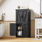TEENFON Farmhouse Storage Cabinet with 2 Adjustable Shelves, Kitchen Cabinet with 4 Doors, Cupboard for Kitchen, Living Room, Black TEENFON