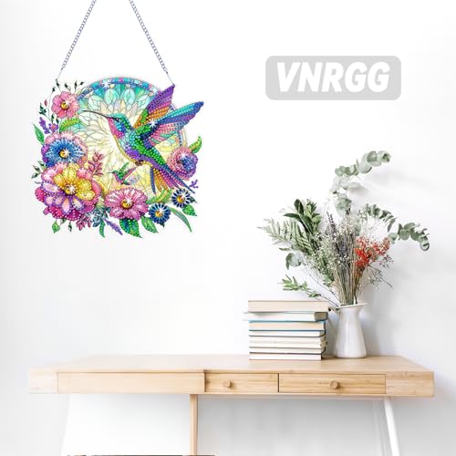 VNRGG Hummingbird Diamond Art suncatcher,DIY Special Shape Hanging Diamond Art,Suitable for Sparkling Garden, Window Wall Decoration Painting,Box Set. VNRGG