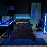 Erosebridal Black Navy Royal Blue Comforter Set Full Neon Geometric Checkered Bedding Set for Teen Boys Gamer Room Decor,Abstract Stereoscopic Grids Quilt Square Plaid Check Bed Set 3 Pcs Erosebridal