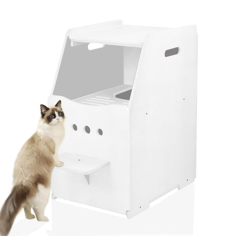 ankuliy Top Entry Cat Litter Box,Tall Enclosed Enclosure Furniture with Stairs for Cats,Wooden Washroom with Filter for Kitty,Best Hidden,Dog Free, Odor Hiding Cabinet, 21.7 x16.1 x 28.7(White) ankuliy