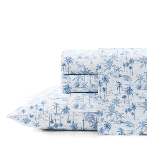 Tommy Bahama - King Sheets, Super Soft Cotton Percale Bedding Set with Matching Pillowcases, Crisp & Cool, Coastal Room Essentials (Surfside Blue, King) Tommy Bahama