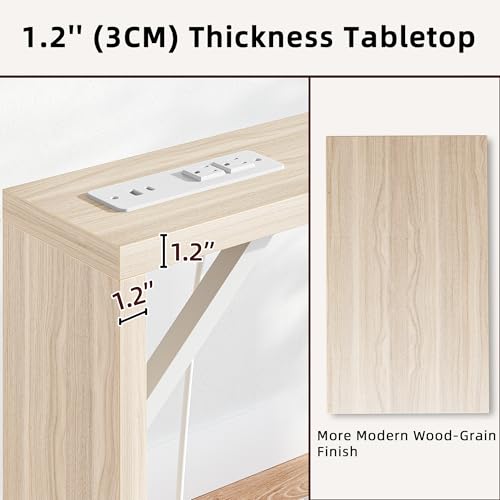 TIQLAB Sofa Table, 79 inch (1.2'' Thick Tabletop) Long Console Table Behind Couch, Narrow Entryway Table with Angled Metal Frame, Industrial Console Table for Entryway, Light Walnut TIQLAB