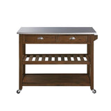 BOWERY HILL Modern Wood/Stainless Steel Kitchen Cart in Chestnut Wire-Brush BOWERY HILL