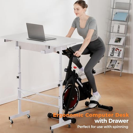 COMHOMA Small Standing Desk Adjustable Height Small Computer Desk Mobile Portable Rolling Laptop Table with Wheels 32" Computer Workstation Sit Stand Desks Portable Standing Table Treadmill desks COMHOMA