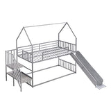 Favfurish Twin Over Twin-Size Metal Bunk Bed House-Shape-Bed with Slide and Staircase,No Box Spring Needed, Easy to Install, for Kids, Girls, Boys,Silver Favfurish