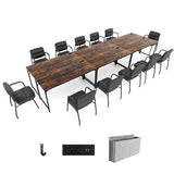 Giantex 30 FT Conference Table with Charging Station, 6 PCS 60" x 24" Rectangular Large Meeting Room Desk with Storage Bag & Hook, Space Saving Seminar Table, Modern Office Computer Desk for 12 People Giantex