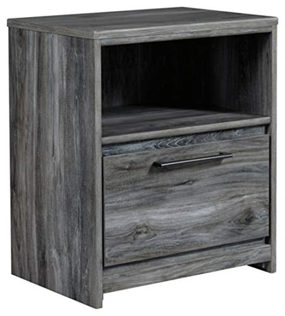 Signature Design by Ashley Baystorm Rustic Coastal 1 Drawer Nightstand with 1 Open Cubby & 2 Slim-Profile USB Charging Stations, Smoky Gray - WoodArtSupply