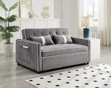 STBIGSLEP 3 in 1 Convertible Sleeper Sofa Bed, Small Couch for Living Room Bedroom with Pullout Bed Adjustable Backrest,Velvet,Loveseat Sofa Bed,Futon Couches (Grey) STBIGSLEP