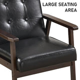 Bonzy Home Mid Century Modern Accent Chairs Set of 2 for Living Room, Upholstered Faux Leather Armchair Comfy Retro Bedroom Side Chair with Solid Wood Frame, Black Bonzy Home