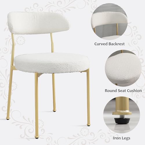SoarTalent 3-Pieces 31.5" Round Dining Table Set for 2, White Dining Table & Boucle Upholstered Dining Chairs Set of 2 for Kitchen Dining Room Apartment Small Space(White-Gold Leg Chair) SoarTalent