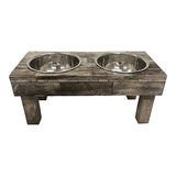 Huntley Equestrian Pet Berjen Table Elevated Double Bowl Pet Feeder, Brown Wash (Large) (02189) Huntley Equestrian