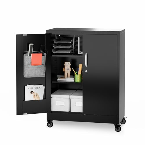 METALTIGER Metal Storage Cabinet with Wheels, 40" H Small Cabinet, Locking Storage Cabinet with Doors, Shelves & Accessories for Garage, Office, Home (Black) - WoodArtSupply