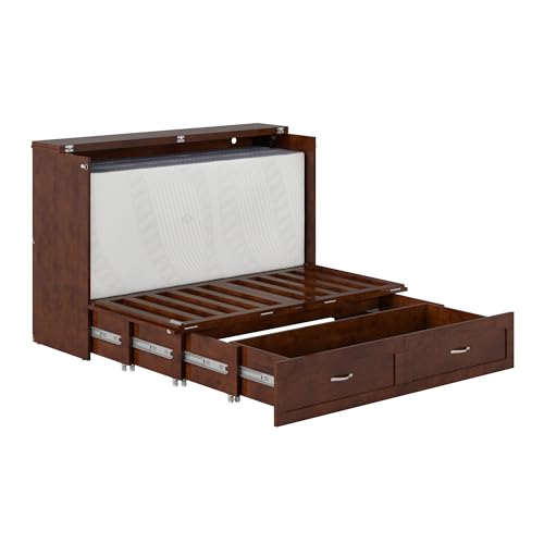 AFI, Marion Queen Wood Murphy Bed Chest with 6" Mattress, Storage Drawer, & Built-in Charger, Walnut AFI