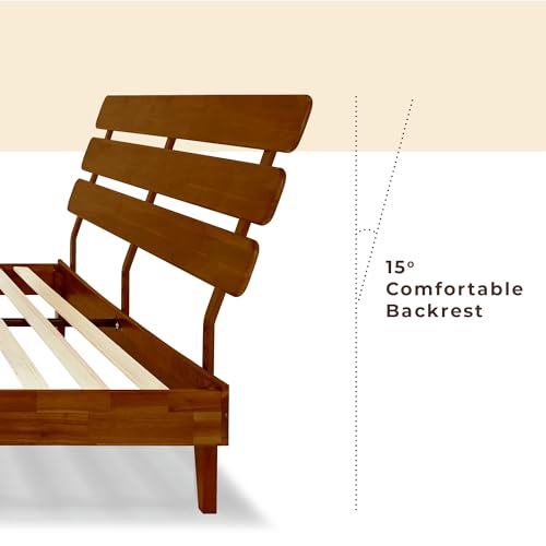 Bme Caden 15 Inch Adjustable King Bed Frame - Mid Century Acacia Wood Platform with Headboard, Dark Chocolate Bme