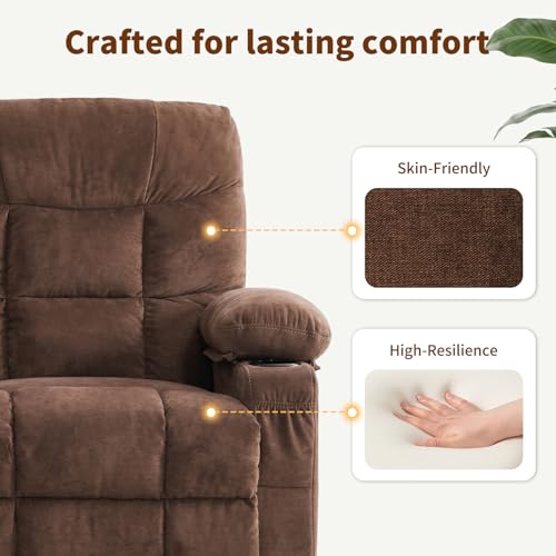 PoteSoar Power Lift Recliner Chair for Elderly with Massage and Heat, Comfortable Electric Power Reclining Chair with Side Pockets,2 Cup Holders and USB Charging Port for Living Room (Dark Brown)