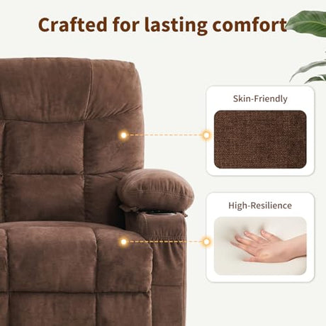 PoteSoar Power Lift Recliner Chair for Elderly with Massage and Heat, Comfortable Electric Power Reclining Chair with Side Pockets,2 Cup Holders and USB Charging Port for Living Room (Dark Brown) PoteSoar