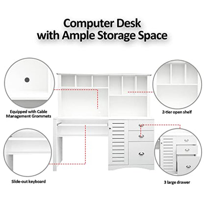 Holaki Vintage Wood Executive Computer Desk with Drawers and Bookshelf for Small Spaces - WoodArtSupply