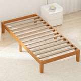 DUMOS Solid Wood Bed Frame, Twin Size Bed Base with Wood Slat Support, Sturdy, Stylish & Noise-Free Design, No Box Spring Needed, Easy Assembly, 12 in Natural Pine DUMOS