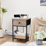 AMHANCIBLE Night Stand, End Tables Living Room Set of 2, Small Nightstand with Charging Station, Slim Bed Side Table with Fabric Storage Drawer for Bedroom, Small Space, Greige, HET03SDPGY AMHANCIBLE