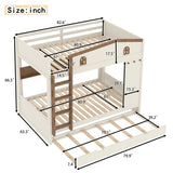 Bellemave Queen Over Queen Bunk Bed with Trundle & Hooks, Wooden Floor Bunk Beds Frame with Storage Shelves & Ladder for Kids Teens, Beige+Natural Bellemave