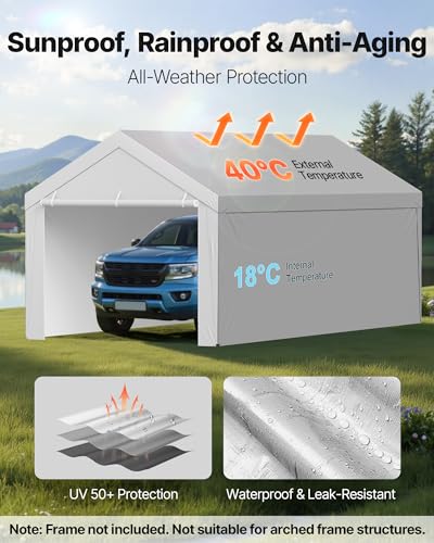 VEVOR Carport Replacement Canopy Cover, 13 x 20 ft Potable Garage Tent Top Tarp with Sidewalls, UV-Resistant & Waterproof, Heavy Duty Car Shelter Tarp with Ball Buggees, Grey, Frame Not Included VEVOR