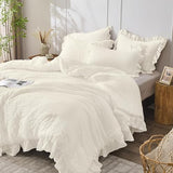 JOLLYVOGUE Ivory Queen Comforter Set, 3 Pieces Seersucker Comforters Queen Size, Lightweight & Fluffy Bedding Sets Queen for All Season with 1 Ruffle Comforter and 2 Ruffle Pillowshams JOLLYVOGUE