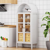 PAXIPEX 72" Modern Farmhouse Display Cabinet, Display Case with Auto Sensor Light, Curio Cabinet with Adjustable Shelves & 2 Drawers for Home Living Room, White Oak PAXIPEX