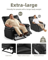 Garvee Oversized Recliner Chair - PU Leather Manual Recliner for Adults, Comfy Reclining Chair with Overstuffed Arms and Back, Side Pocket, Single Sofa for Living Room, Bedroom