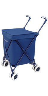 VersaCart Transit -The Original Patented Folding Shopping and Utility Cart, Water-Resistant Heavy-Duty Canvas with Cover, Double Front Swivel Wheels, Compact, Transport Up to 120 Pounds, Blue Versacart